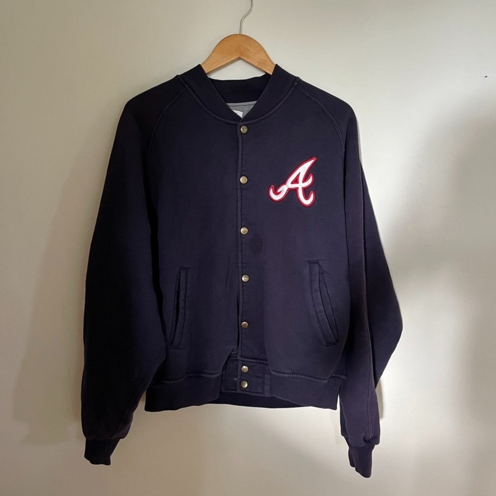 Men's Russel Athletic Navy Atlanta Braves Scout Full-Snap Varsity Jacket